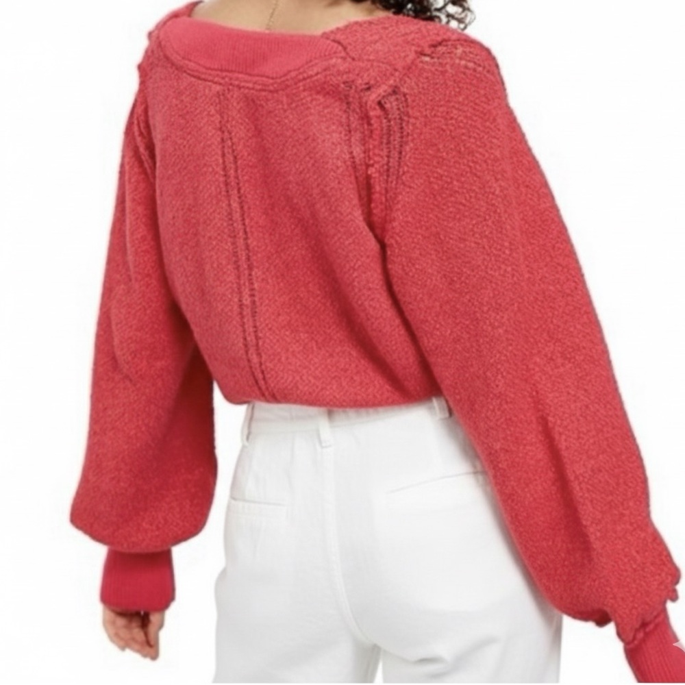 Free people Riptide V Neck Pullover Sweater - Hot Pink - Picture 2 of 4